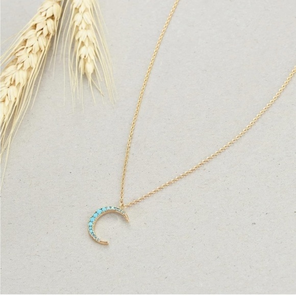 Gold 14k Gold Plated Cubic Zirconia Crescent Necklace - Picture 1 of 3
